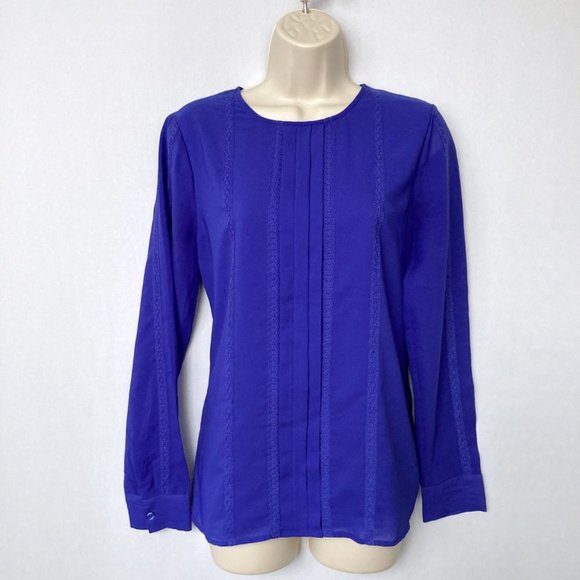 J. CREW Purple Blue Long Sleeve Pleated Top - Picture 1 of 4